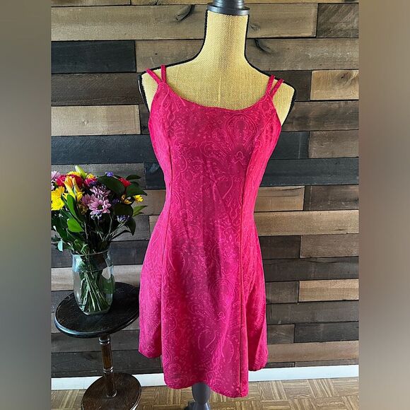Vintage Dresses & Skirts - 90s DBY Vintage Red & Pink Western Pattern Tie-Up Corset Back Mini Dress